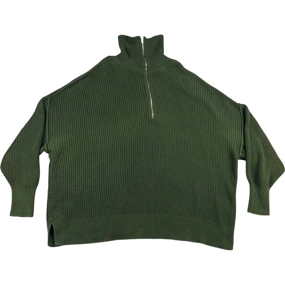 Torrid Quarter Zip Sweater Womens 3 Green Ribbed Knit Oversized Mock Neck
